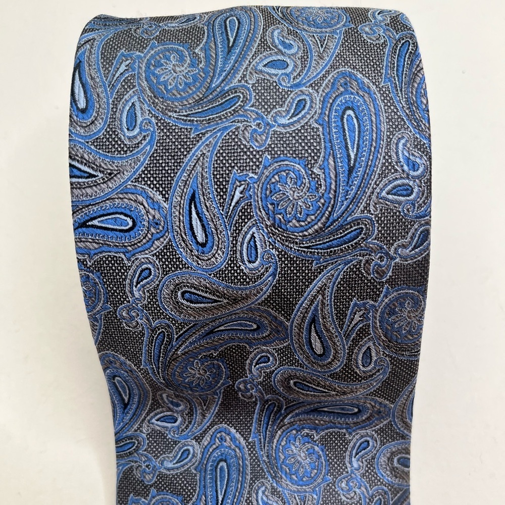 PERRY ELLIS Brown & Blue Paisley Woven Silk Tie